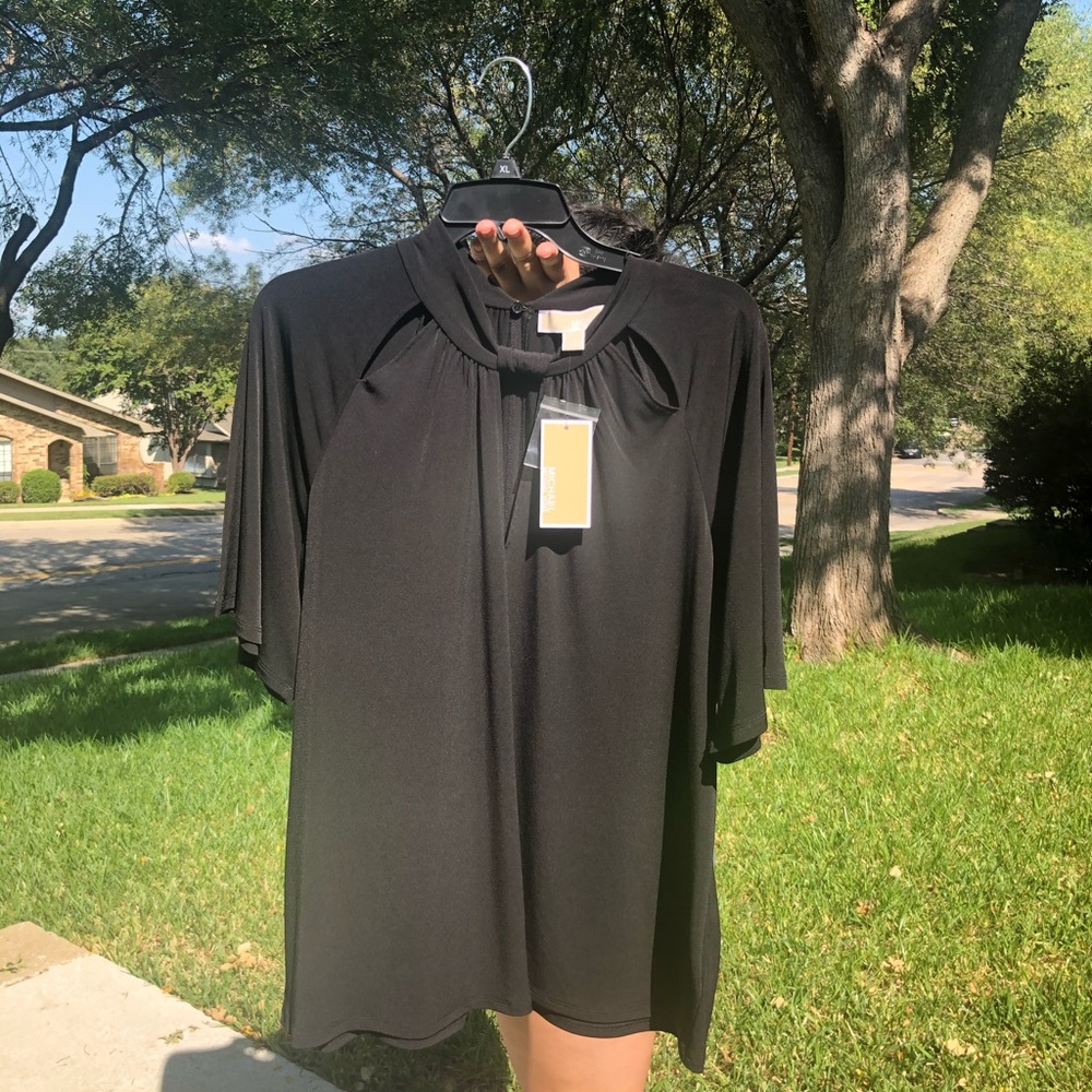 Michael Kors black short sleeve blouse.